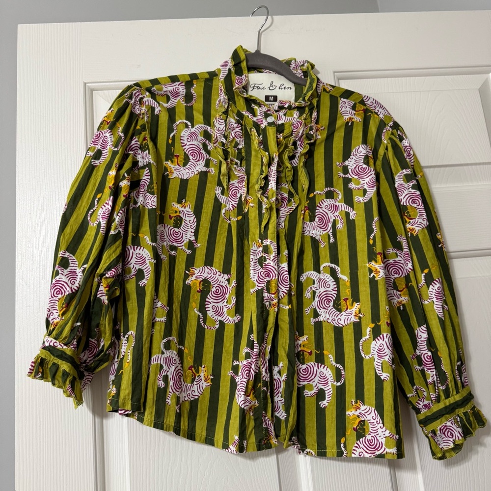 Fox & Hen Vibrant Green Dragon Striped Blouse